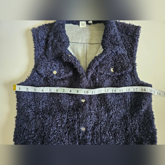 Gap L Navy Blue Fuzzy Vest Button Up - Picture 4 of 5
